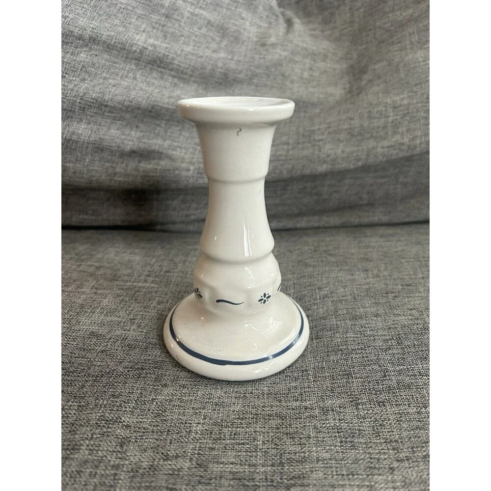 Longaberger Pottery Woven Traditions Heritage Blue Candle Stick Holder 5
